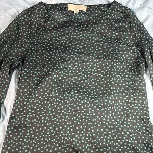 LOFT Black Blouse with Green Polka Dots